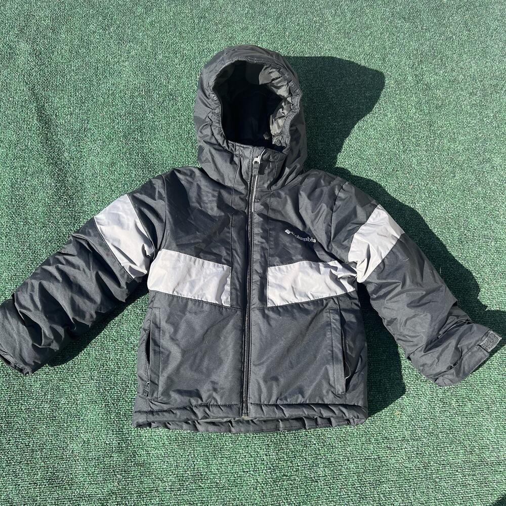 Columbia Jacket Boys Gray Black Hooded Lightning Lift Size XS